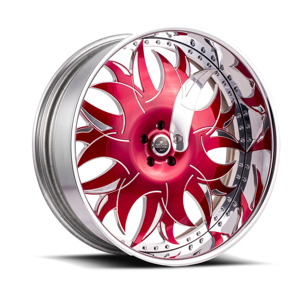Savini Diamond Ancona Wheels - Red and Chrome Custom Finish