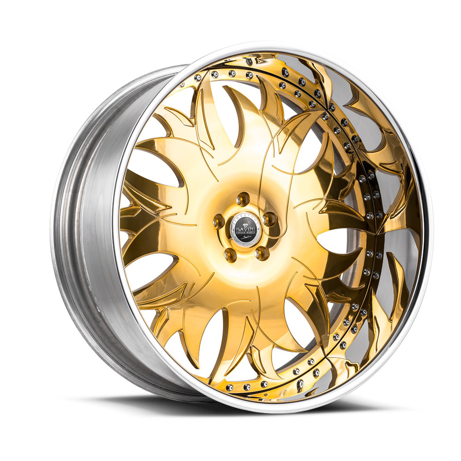 Savini Diamond Ancona Wheels - Gold and Chrome Custom Finish