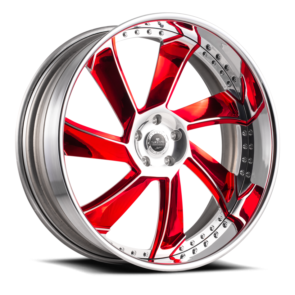 Savini Diamond Fano Wheels Custom High Polish Red with Brushed Accents and Polished Lip Finish