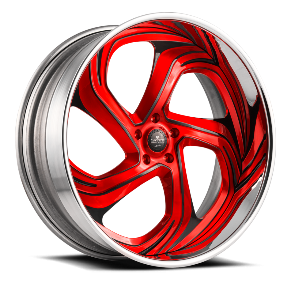Savini Diamond Verona Wheels Custom Brushed Red and Black Accents with Polished Lip Finish