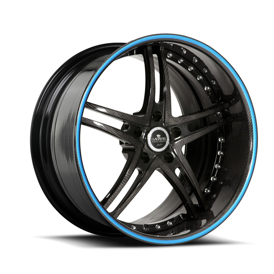 Savini Forged SV23s Carbon Fiber Blue Sripe XLT Wheels