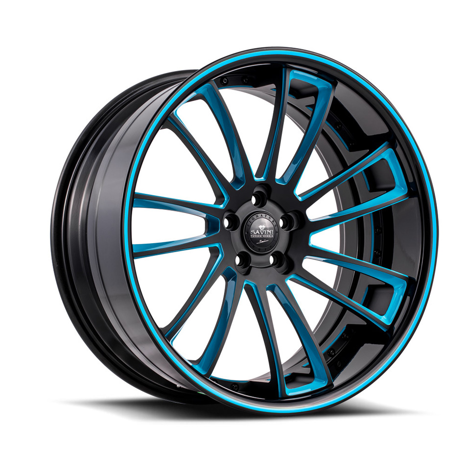Savini Forged SV60 Wheels - Black and Blue Custom Finish