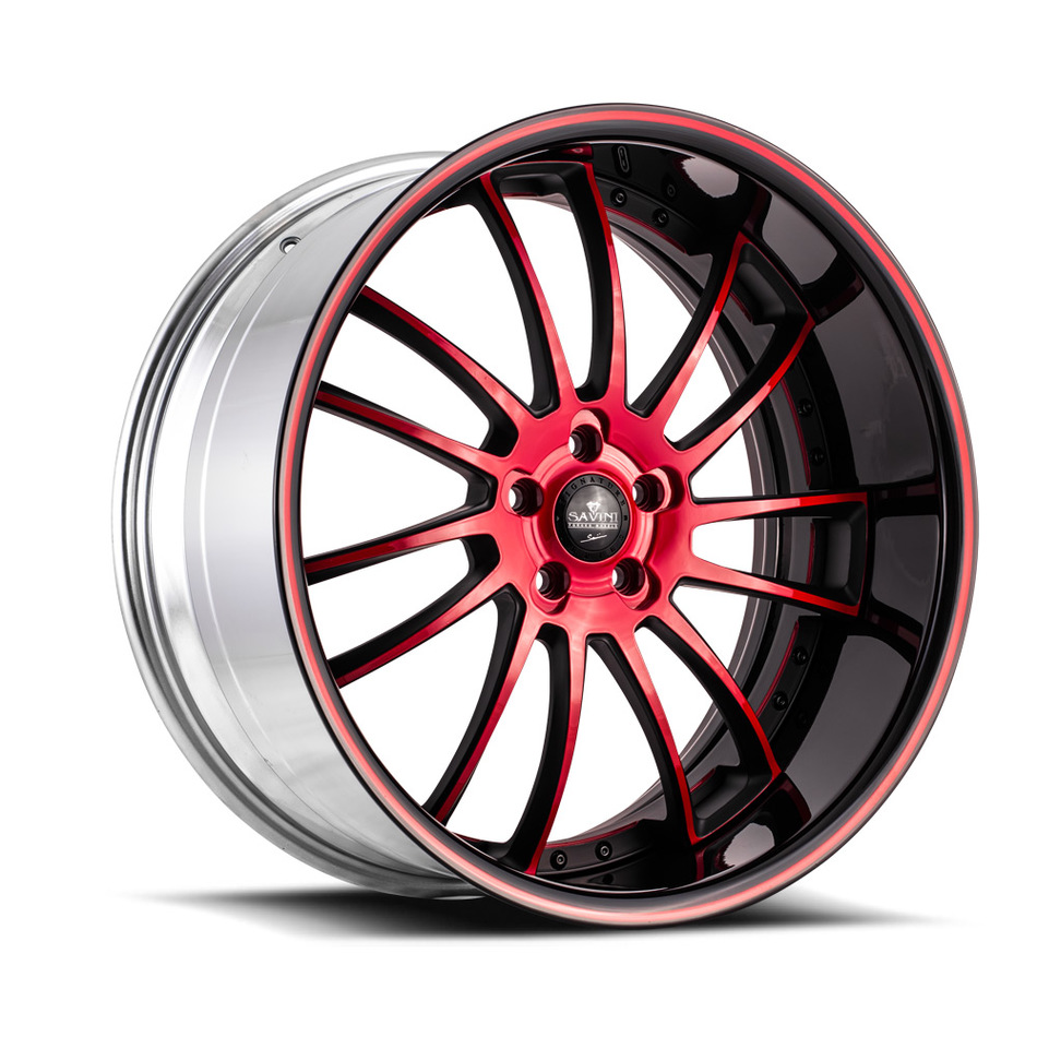 Savini Forged SV60 Wheels - Black and Red Custom Finish