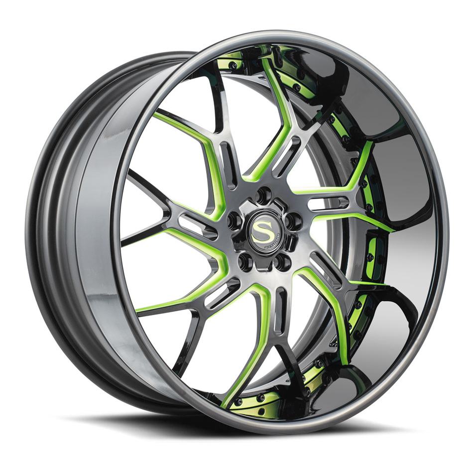 Savini Forged SV72 Wheels Gloss Black with Green Accent Finish