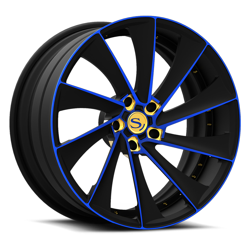 Savini Forged SV81 Wheels Black and Blue Custom Finish