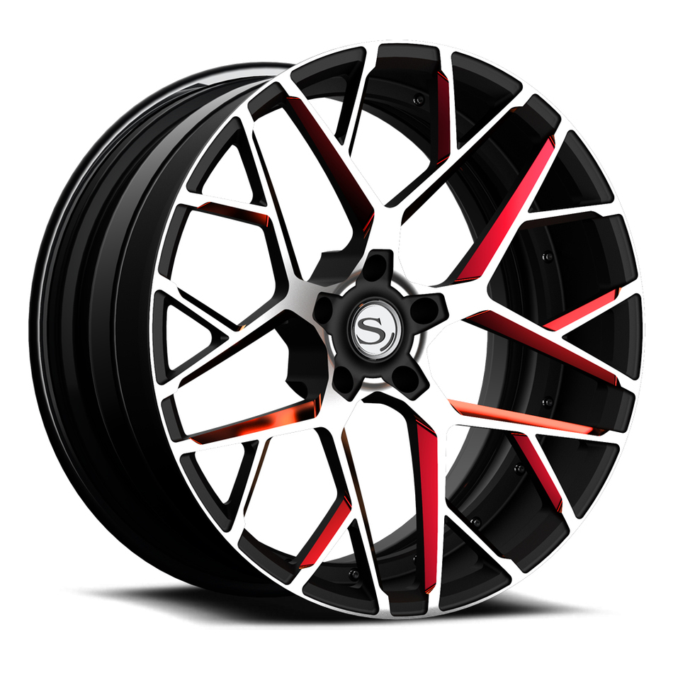 Savini Forged SV84 Wheels Custom Matte Black with Brushed and Red Accents Finish
