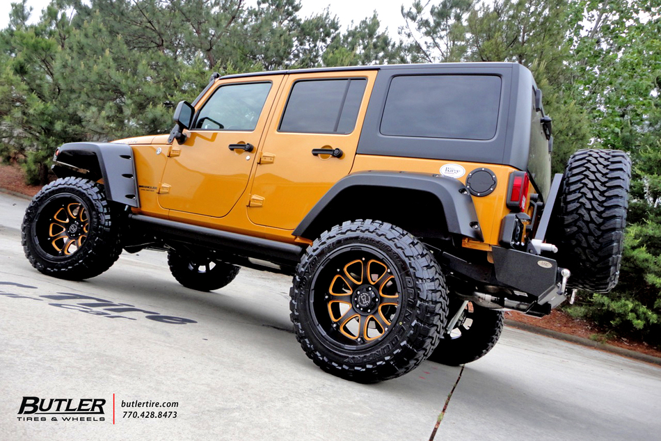 Custom Black and Orange Jeep Rubicon on Black Rhino Glamis Wheels -  Trending at Butler Tires and Wheels in Atlanta GA