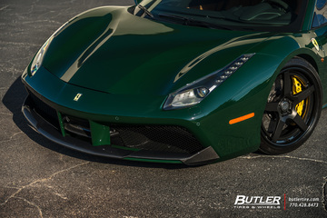 Lowered Verde Abetone Novitec Ferrari 488 GTB on HRE RS105 Wheels and Pirelli Tires  