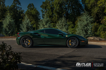 Lowered Verde Abetone Novitec Ferrari 488 GTB on HRE RS105 Wheels and Pirelli Tires  