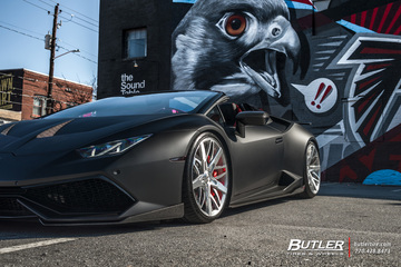 Lowered 1016 Industries Lamborghini Huracan Spyders on custom 21in Savini SV88D Wheels