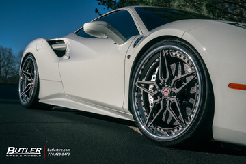 Lowered Ferrari 488 GTB on Custom 22in Vossen M-X1 Wheels
