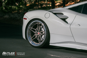 Lowered Ferrari 488 GTB on Custom 22in Vossen M-X1 Wheels